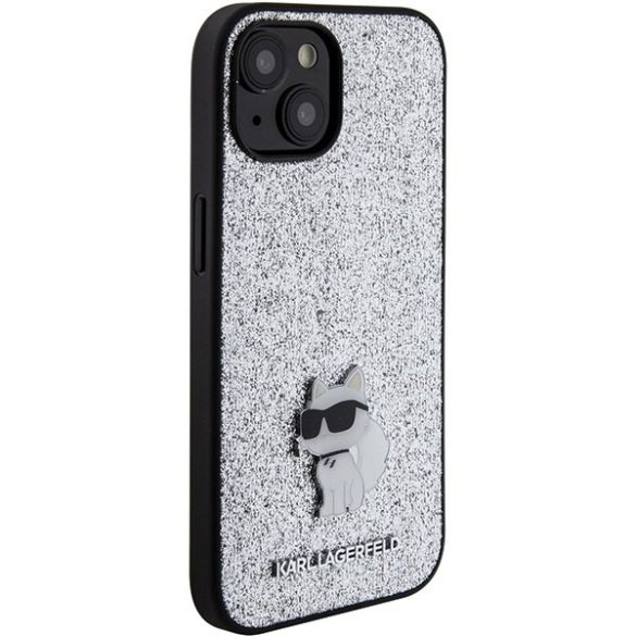 Karl Lagerfeld KLHCP15SGCNPSG iPhone 15 / 14 / 13 6.1" ezüst keménytok fix csillogó Choupette logó fém kitűzős