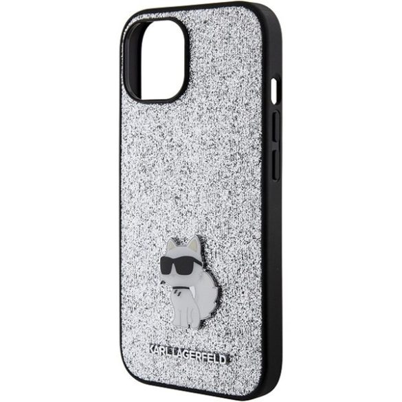 Karl Lagerfeld KLHCP15SGCNPSG iPhone 15 / 14 / 13 6.1" ezüst keménytok fix csillogó Choupette logó fém kitűzős