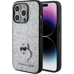   Karl Lagerfeld KLHCP15LGCNPSG iPhone 15 Pro 6.1" ezüst keménytok Fix Glitter Choupette logó fém kitűzővel