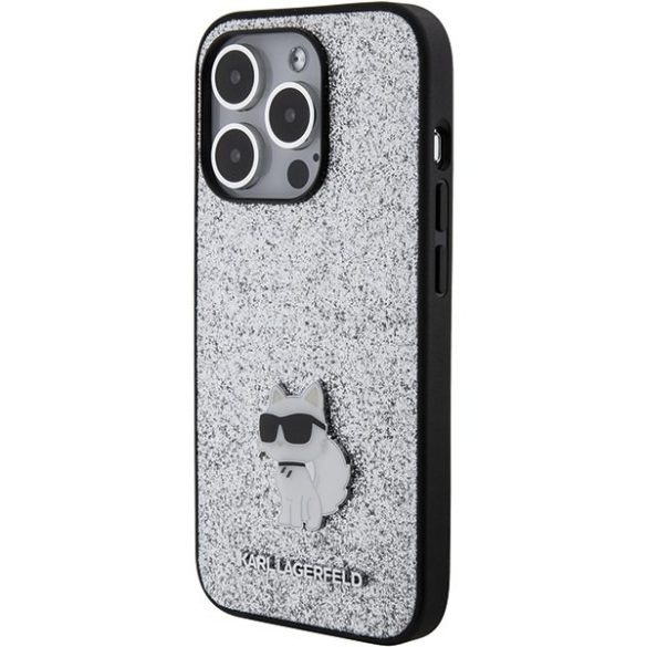 Karl Lagerfeld KLHCP15LGCNPSG iPhone 15 Pro 6.1" ezüst keménytok Fix Glitter Choupette logó fém kitűzővel