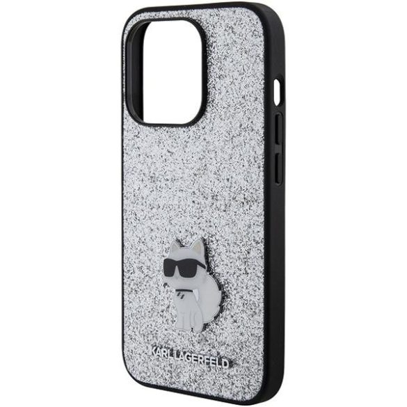 Karl Lagerfeld KLHCP15LGCNPSG iPhone 15 Pro 6.1" ezüst keménytok Fix Glitter Choupette logó fém kitűzővel