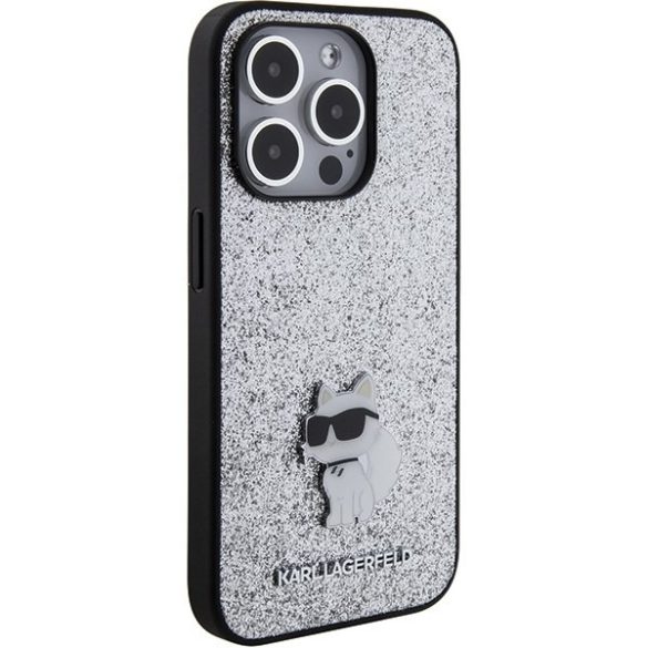 Karl Lagerfeld KLHCP15XGCNPSG iPhone 15 Pro Max 6.7" ezüst keménytok Fix Glitter Choupette Logo fém kitűző