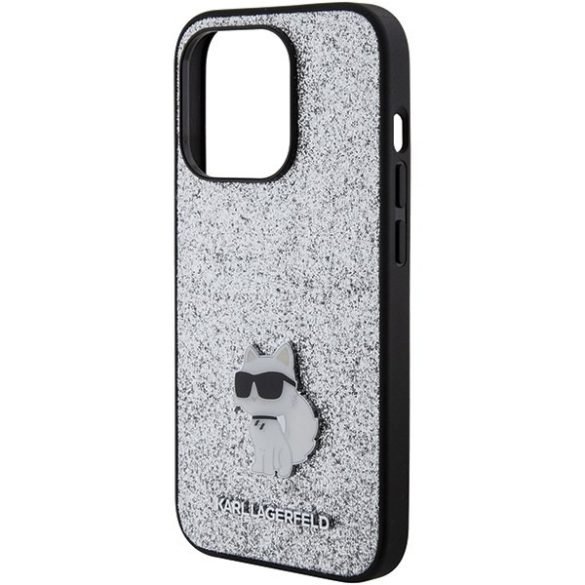 Karl Lagerfeld KLHCP15XGCNPSG iPhone 15 Pro Max 6.7" ezüst keménytok Fix Glitter Choupette Logo fém kitűző