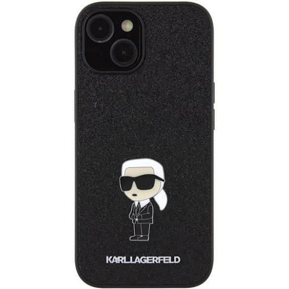 Karl Lagerfeld KLHCP15SGKNPSK iPhone 15 / 14 / 13 6.1" fekete keménytok Fix Glitter ikonikus Logo fém kitűzővel