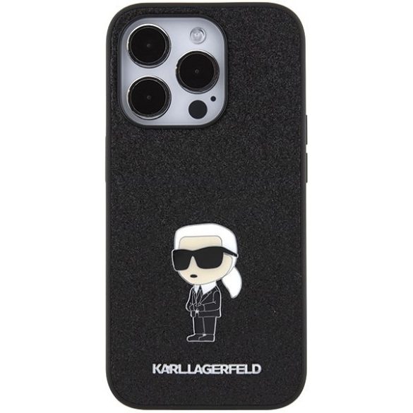 Karl Lagerfeld KLHCP15LGKNPSK iPhone 15 Pro 6.1" fekete/arany keménytok Fix Glitter ikonikus Logo fém kitűző