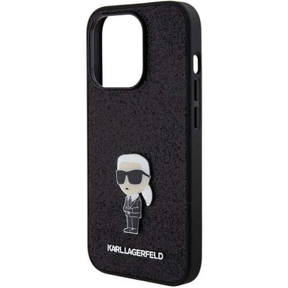 Karl Lagerfeld KLHCP15LGKNPSK iPhone 15 Pro 6.1" fekete/arany keménytok Fix Glitter ikonikus Logo fém kitűző