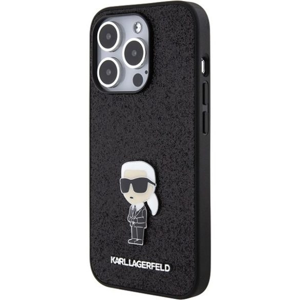 Karl Lagerfeld KLHCP15XGKNPSK iPhone 15 Pro Max 6.7" fekete keménytok Fix Glitter ikonikus Logo fém kitűző