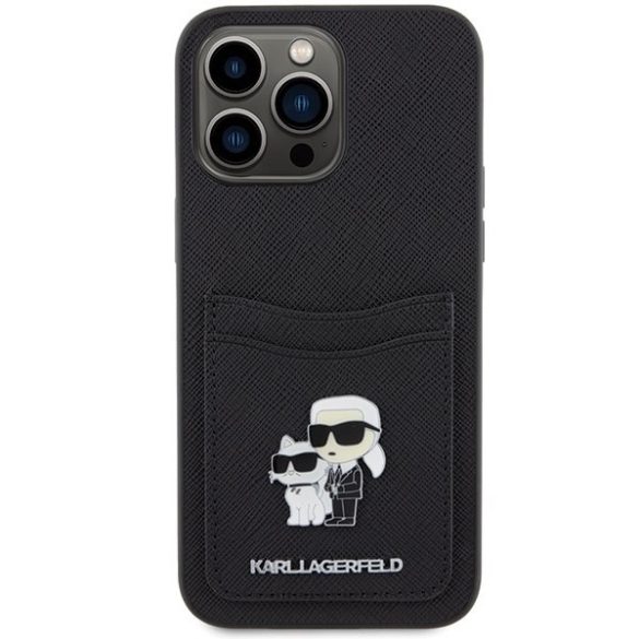 Karl Lagerfeld KLHCP15XSAPKCNPK iPhone 15 Pro Max 6.7" fekete keménytok Saffiano KC fém tűs kártyatok