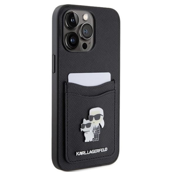 Karl Lagerfeld KLHCP15XSAPKCNPK iPhone 15 Pro Max 6.7" fekete keménytok Saffiano KC fém tűs kártyatok