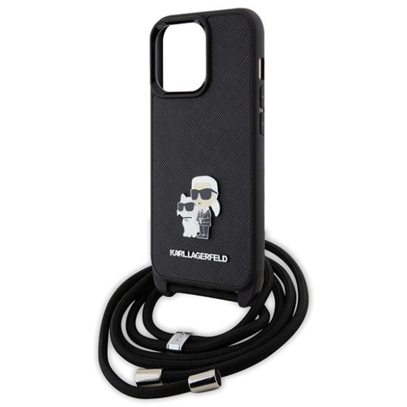 Karl Lagerfeld KLHCP13LSAKCPSK iPhone 13 Pro / 13 6.1" keménytok  fekete Crossbody Saffiano Metal Pin Karl & Choupette