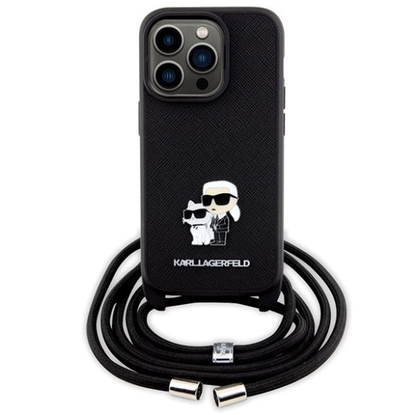 Karl Lagerfeld KLHCP14LSAKCPSK iPhone 14 Pro 6.1" keménytok  fekete Crossbody Saffiano fémtű Karl & Choupette