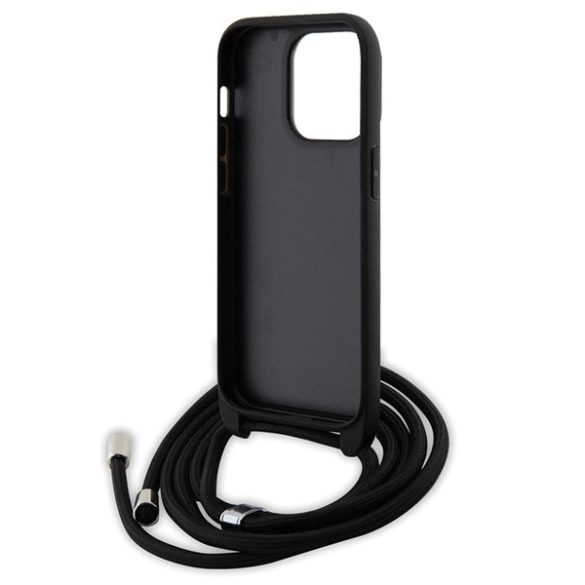 Karl Lagerfeld KLHCP14LSAKCPSK iPhone 14 Pro 6.1" keménytok  fekete Crossbody Saffiano fémtű Karl & Choupette