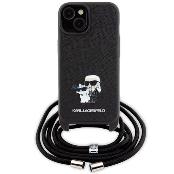 Karl Lagerfeld KLHCP15MSAKCPSK iPhone 15 Plus / 14 Plus 6.7" keménytok fekete Crossbody táska Saffiano Karl & Choupette