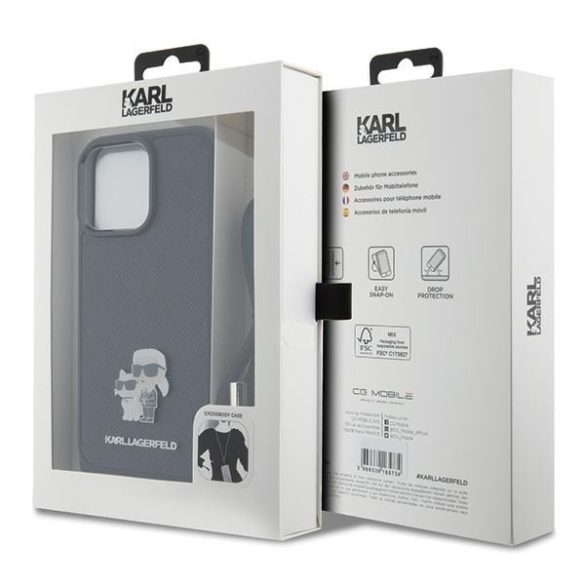 Karl Lagerfeld KLHCP15XSAKCPSK iPhone 15 Pro Max 6.7" keménytok fekete Crossbody Saffiano Metal Pin Karl & Choupette