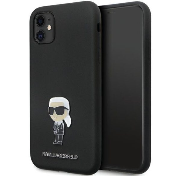 Karl Lagerfeld KLHCN61SMHKNPK iPhone 11 / Xr 6.1" fekete szilikon ikonikus fém kitűző tok