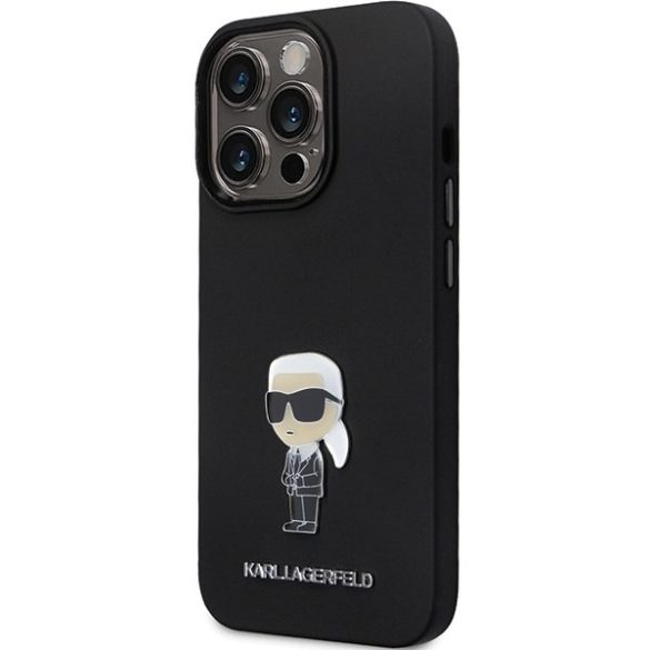 Karl Lagerfeld KLHCP13LSMHHKNPK iPhone 13 Pro / 13 6.1" fekete szilikon ikonikus fém kitűző tok