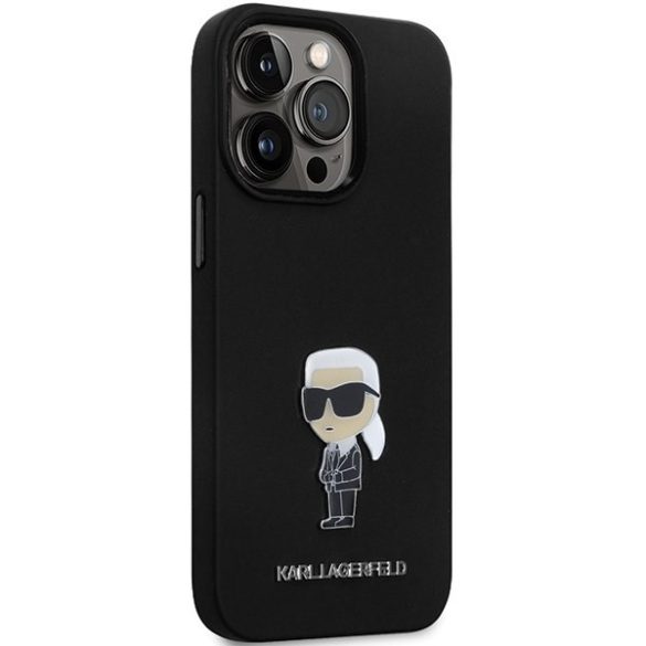 Karl Lagerfeld KLHCP13LSMHHKNPK iPhone 13 Pro / 13 6.1" fekete szilikon ikonikus fém kitűző tok