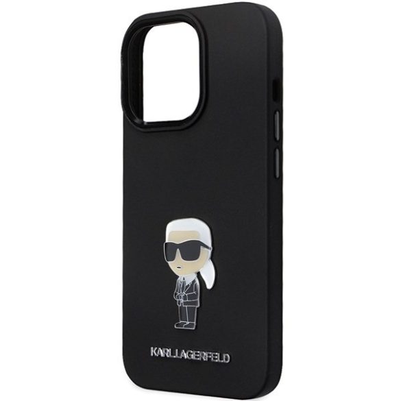 Karl Lagerfeld KLHCP13LSMHHKNPK iPhone 13 Pro / 13 6.1" fekete szilikon ikonikus fém kitűző tok