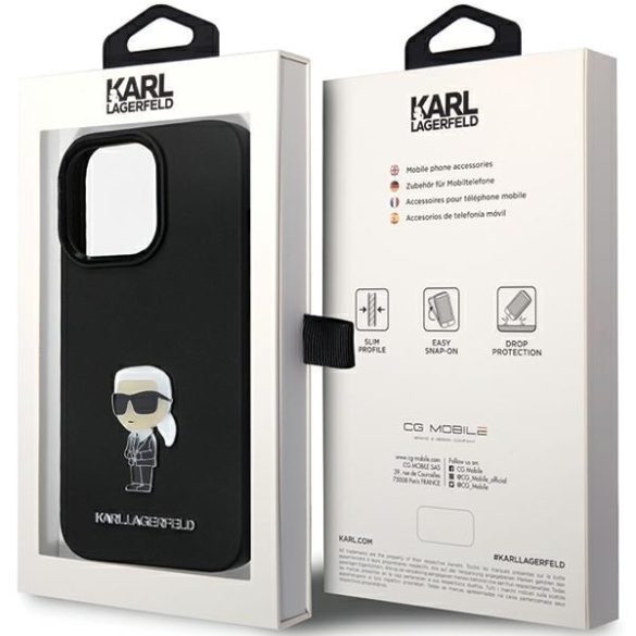 Karl Lagerfeld KLHCP13LSMHHKNPK iPhone 13 Pro / 13 6.1" fekete szilikon ikonikus fém kitűző tok