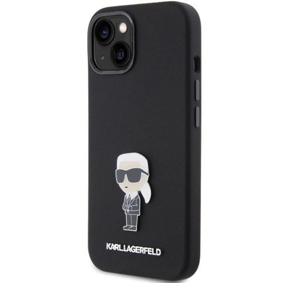 Karl Lagerfeld KLHCP15SSMHKNPK iPhone 15 / 14 / 13 6.1" fekete szilikon ikonikus fém kitűző tok