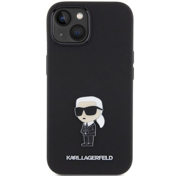 Karl Lagerfeld KLHCP15SSMHKNPK iPhone 15 / 14 / 13 6.1" fekete szilikon ikonikus fém kitűző tok