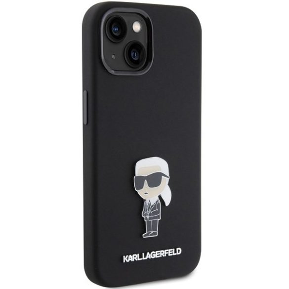 Karl Lagerfeld KLHCP15SSMHKNPK iPhone 15 / 14 / 13 6.1" fekete szilikon ikonikus fém kitűző tok