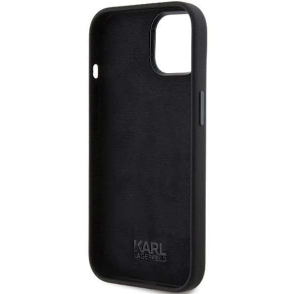 Karl Lagerfeld KLHCP15SSMHKNPK iPhone 15 / 14 / 13 6.1" fekete szilikon ikonikus fém kitűző tok