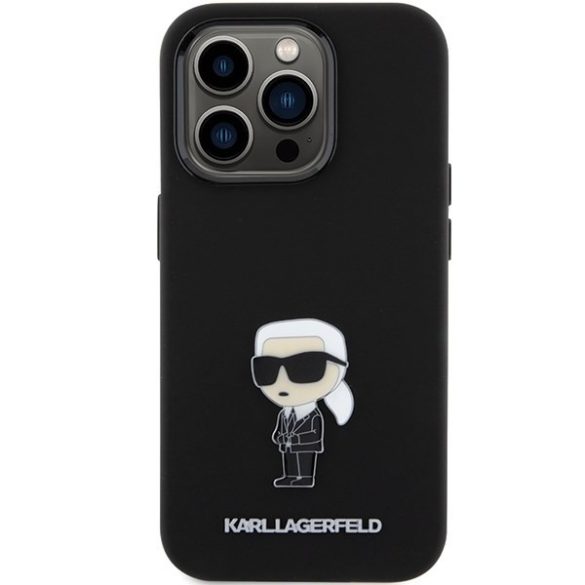 Karl Lagerfeld KLHCP15LSMHHKNPK iPhone 15 Pro 6.1" fekete/szilikon ikonikus fém kitűző tok