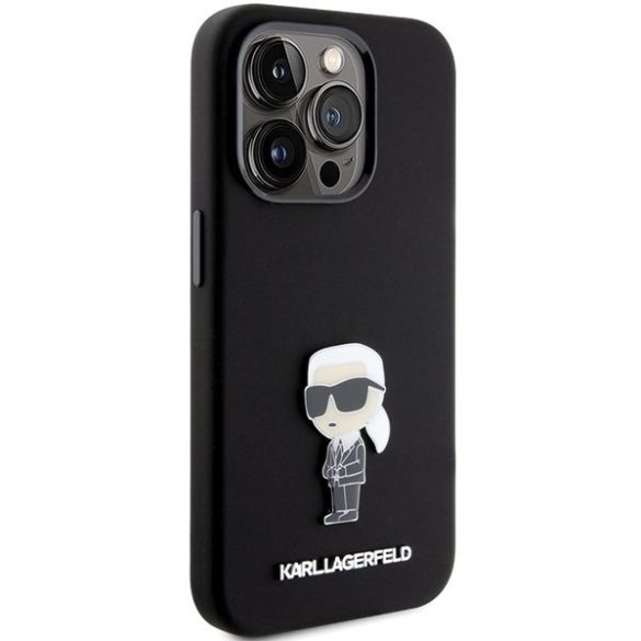 Karl Lagerfeld KLHCP15LSMHHKNPK iPhone 15 Pro 6.1" fekete/szilikon ikonikus fém kitűző tok