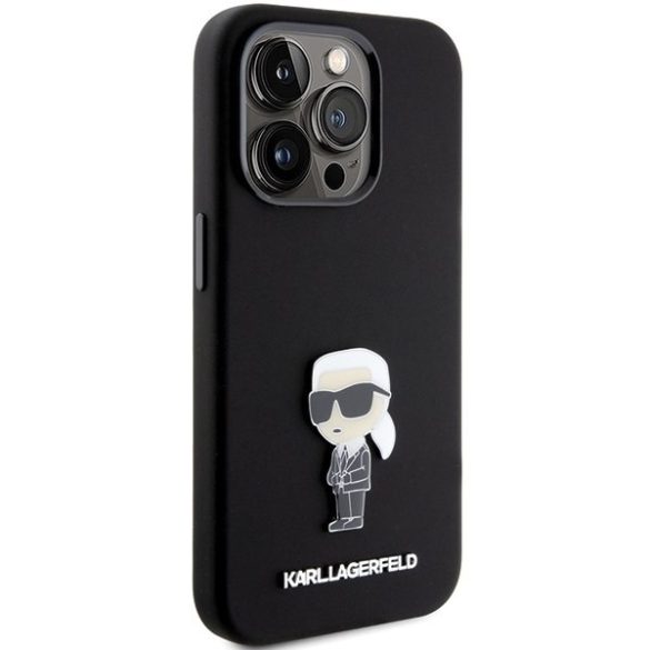 Karl Lagerfeld KLHCP15XSMHKNPK iPhone 15 Pro Max 6.7" fekete Szilikon ikonikus fém kitűző tok