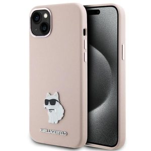 Karl Lagerfeld KLHCP15SSMHCNPP iPhone 15 6.1" rózsaszín szilikon kagyló fém kitűző tok