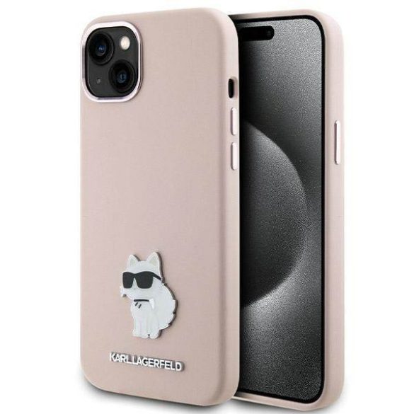 Karl Lagerfeld KLHCP15SSMHCNPP iPhone 15 / 14 / 13 6.1" rózsaszín szilikon kagyló fém kitűző tok