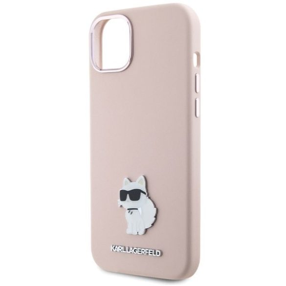 Karl Lagerfeld KLHCP15SSMHCNPP iPhone 15 / 14 / 13 6.1" rózsaszín szilikon kagyló fém kitűző tok