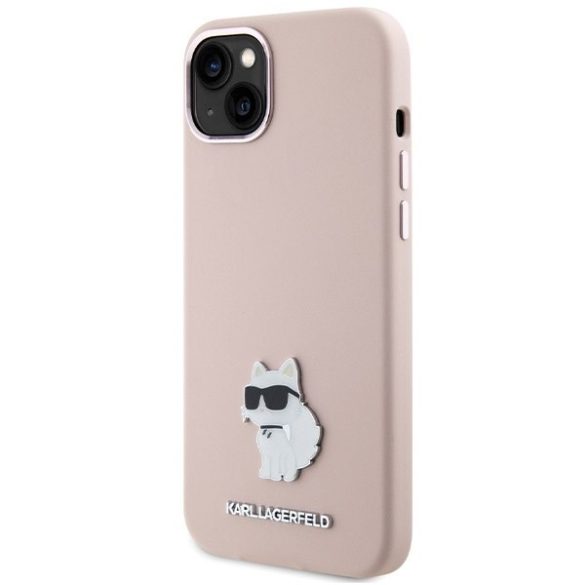 Karl Lagerfeld KLHCP15MSMHCNPP iPhone 15 Plus / 14 Plus 6.7" rózsaszín szilikon Choupette fém kitűzős tok