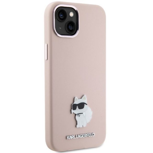 Karl Lagerfeld KLHCP15MSMHCNPP iPhone 15 Plus / 14 Plus 6.7" rózsaszín szilikon Choupette fém kitűzős tok