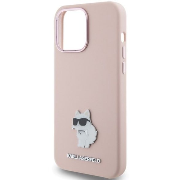 Karl Lagerfeld KLHCP15XSMHCNPP iPhone 15 Pro Max 6.7" rózsaszín Szilikon Choupette fém kitűző tok