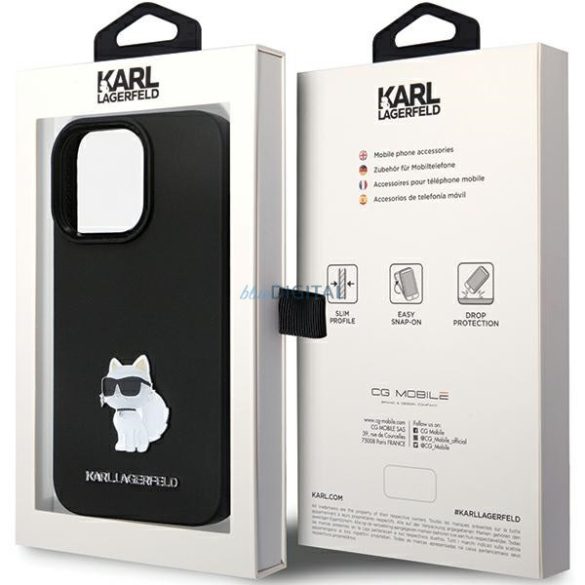 Karl Lagerfeld KLHCP13LSMHCNPK iPhone 13 Pro / 13 6.1" fekete keménytok szilikon C fém kitűző