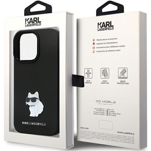 Karl Lagerfeld KLHCP13XSMHCNPK iPhone 13 Pro Max 6.7" fekete keménytok szilikon C fém kitűző