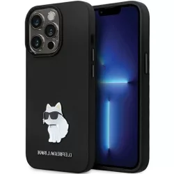   Karl Lagerfeld KLHCP14XSMHCNPK iPhone 14 Pro Max 6.7" fekete/barna keménytok szilikon C fém kitűző