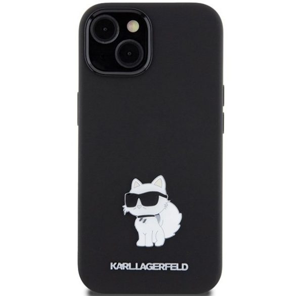 Karl Lagerfeld KLHCP15SSMHCNPK iPhone 15 / 14 / 13 6.1" fekete szilikon Choupette fém kitűző tok