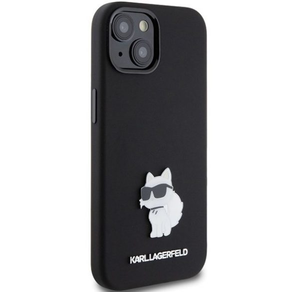 Karl Lagerfeld KLHCP15SSMHCNPK iPhone 15 / 14 / 13 6.1" fekete szilikon Choupette fém kitűző tok