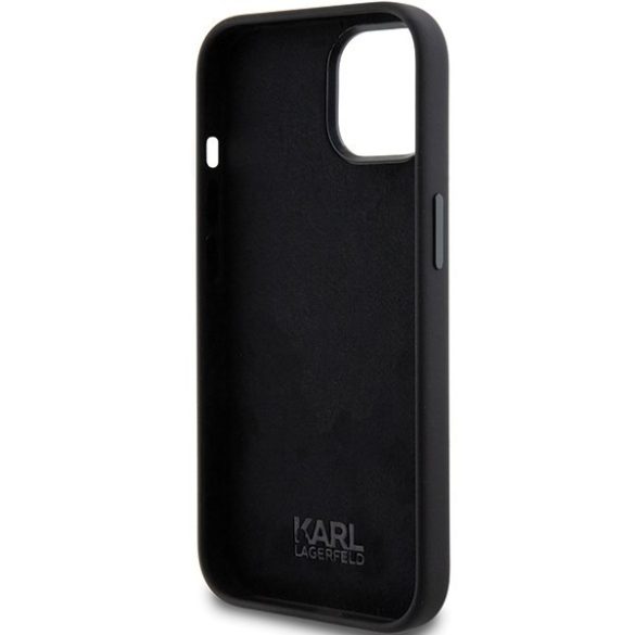 Karl Lagerfeld KLHCP15SSMHCNPK iPhone 15 / 14 / 13 6.1" fekete szilikon Choupette fém kitűző tok