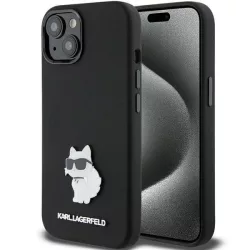   Karl Lagerfeld KLHCP15MSMHCNPK iPhone 15 Plus 6.7" fekete szilikon Choupette fém kitűzős tok