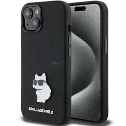   Karl Lagerfeld KLHCP15MSMHCNPK iPhone 15 Plus 6.7" fekete szilikon Choupette fém kitűzős tok