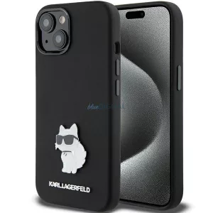Karl Lagerfeld KLHCP15MSMHCNPK iPhone 15 Plus 6.7" fekete szilikon Choupette fém kitűzős tok