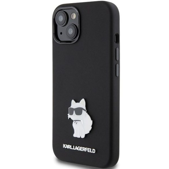 Karl Lagerfeld KLHCP15MSMHCNPK iPhone 15 Plus / 14 Plus 6.7" fekete szilikon Choupette fém kitűzős tok