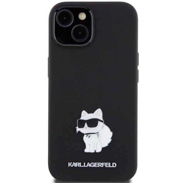 Karl Lagerfeld KLHCP15MSMHCNPK iPhone 15 Plus / 14 Plus 6.7" fekete szilikon Choupette fém kitűzős tok