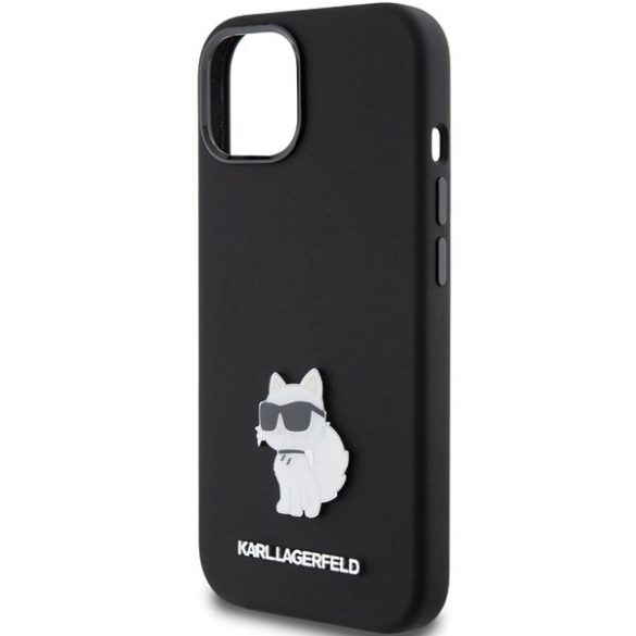 Karl Lagerfeld KLHCP15MSMHCNPK iPhone 15 Plus / 14 Plus 6.7" fekete szilikon Choupette fém kitűzős tok