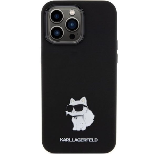 Karl Lagerfeld KLHCP15XSMHCNPK iPhone 15 Pro Max 6.7" fekete Szilikon Choupette fém kitűző tok