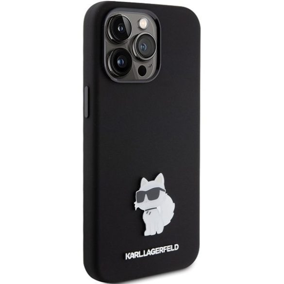 Karl Lagerfeld KLHCP15XSMHCNPK iPhone 15 Pro Max 6.7" fekete Szilikon Choupette fém kitűző tok